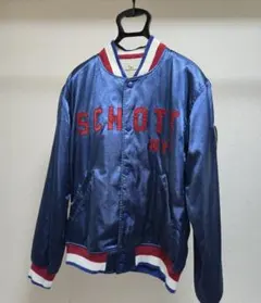 【季節限定・格安】Schott NY サテン ナイロンジャケット 刺繍 青 L