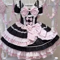 ロリィタ ロリータ ワンピース 黒 ピンク リボン