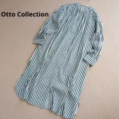 【美品】Otto Collection■ストライプ バンドカラー ロングワンピ
