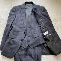 美品✨オリヒカ　グレー系チェック ビジネススーツ セットアップ　3P 90JY4