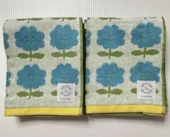 新品　フェイスタオル　花柄　２枚　北欧　ブルー　レトロ