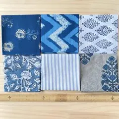 No.8 インドのブロックプリント生地＊6種類セット　約40㎝×40㎝