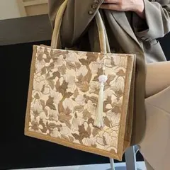 花柄刺繍 トートバッグ 大容量 ブラウン レディース A4 通勤 通学