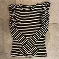 【ZARA／ザラ】　フリル付きストライプ長袖Tシャツ　Sサイズ