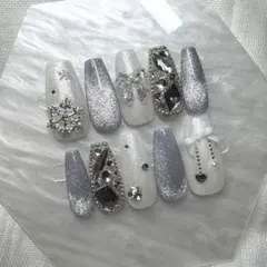 【オーダー作成】ネイルチップ　冬マグネット　ライトブルー×埋め尽くし