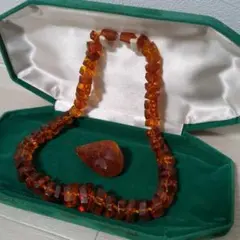 琥珀 多角形 ネックレス&ブローチセット Amber