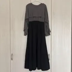 長袖 ロングワンピース バイカラーのサムネイル