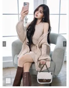 ニットカーディガン×ノースリーブミニワンピースセットアップ[ru1315]