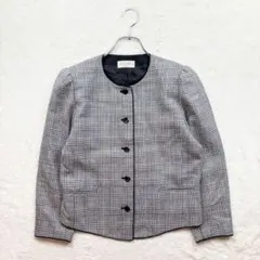 ☆ピノーレ/9/黒/チェック/ノーカラージャケット/フォーマル/上品/秋冬/上質のサムネイル