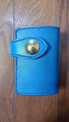 ミニウォレット　牛ヌメ革　タンニン鞣し　レザークラフト　ブルー　コンチョ