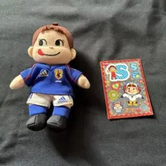 不二家 ポコちゃん サッカー日本代表 ぬいぐるみ キーホルダー＆ペコちゃんシール