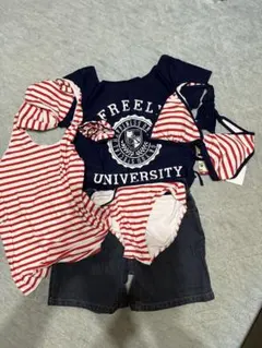 セパレート水着 赤と白のストライプの5点セット