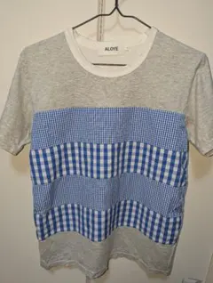 【最終値下】ALOYE チェック柄 半袖Tシャツ グレー/青のサムネイル