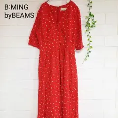 B:MINGbyBEMS花柄ロングワンピース 五分袖　赤　M