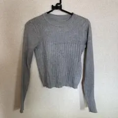 ★中古品　グレー リブ編み 長袖ニット Sサイズ