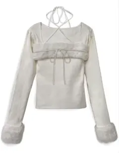 GRL トップス ru1387 ファーホルターネックリボンニットトップス