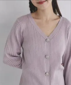 tocco closeクリアビジュー釦ロングリブニットカーディガン