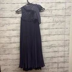 パープル　 プリーツドレス レース付き