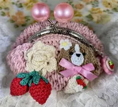 犬と花のがま口財布