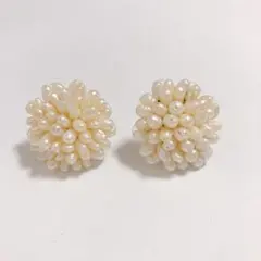 淡水パール イヤリング 直径約2cm