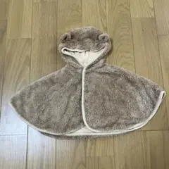 ベージュ くま耳フード付きポンチョ