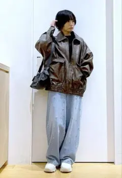 美品 ラコレ パール付き デニム ジーンズ S