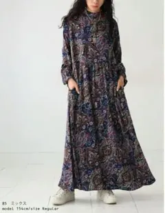 patterntorso ペイズリー柄ロングワンピース ブラック黒 大きめサイズ