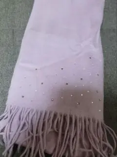 薄紫 ビジュー付き マフラー フリンジ　ラベンダー