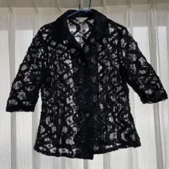 黒いリボンレース五分袖ジャケット