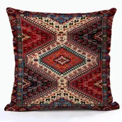 モロッコ柄 クッションカバー 45×45 ヴィンテージラグ風 エスニック レッド