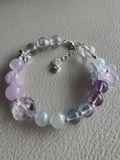 パープル系ビーズブレスレット 約15cm