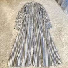 OPAQUE.CLIP ワンピース ストライプ 長袖 ロングM 白 グレー