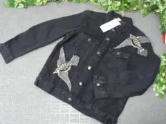 【FF3949/6】新品　H&M　ブラックデニムジャケット　ビーズ/刺繍付のサムネイル