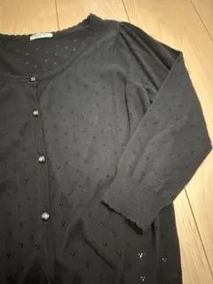 透かし編みカーディガン　GLACIER 7分袖　黒