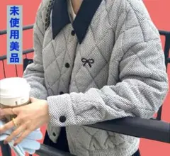 未使用 美品 チェックキルティングジャケット グレー F 中綿入りレディース