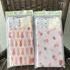 即購入可＊ユニクロの長袖ロンパース　70cm 肌着２点セット　ピンクいちご