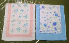 花柄フェイスタオル 2色セット　青　ピンク