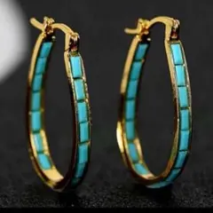 ターコイズ ピアス フープピアス トルコ石 ハワイアンジュエリー 14kGP