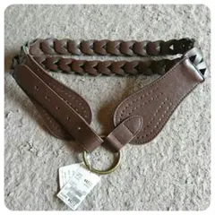 新品！ブラウンハイウエストベルト 茶色 レトロゴールド 編み込み風 ワンピースと