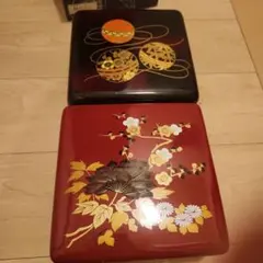 重箱 2個セット 漆器 蒔絵風 花柄　会津塗