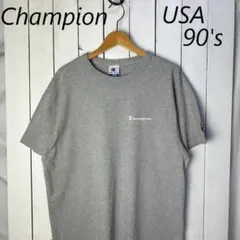 US古着 90s USA製 チャンピオン シンプルロゴTシャツ L ライトグレー