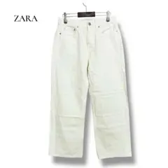 ザラ ZARA ワイドデニムパンツ M 白 刺繍柄 ハイウエスト トルコ製 美脚