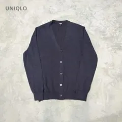 UNIQLO 413065 M リネンブレンドVネックカーディガン ネイビー