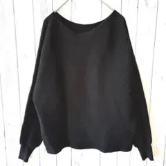 ヘルシーカレン ボリューム袖 ニット M ブラック ボートネック　横リブ