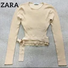 ZARA セーター　長袖　トップス　背中見あきショート丈　サーモンピンク　リボン