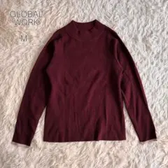 【グローバルワーク】ボトルネックリブニットトップス　ハイネック　ボルドー　M