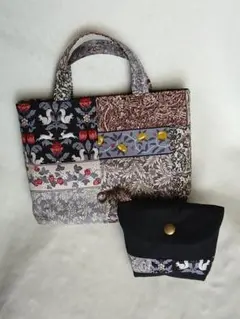 パッチワーク風バッグとポーチセット
