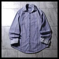 Paul Smith レギュラーカラー マルチストライプ 花柄 シャツ 青 M