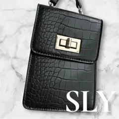 SLY クロコダイル風 ブラック スマホショルダーバッグ