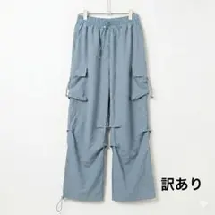 訳あり　カーゴパンツ M大きめ　水色　春夏　ラフ　ウエストゴム　楽　ゆったり